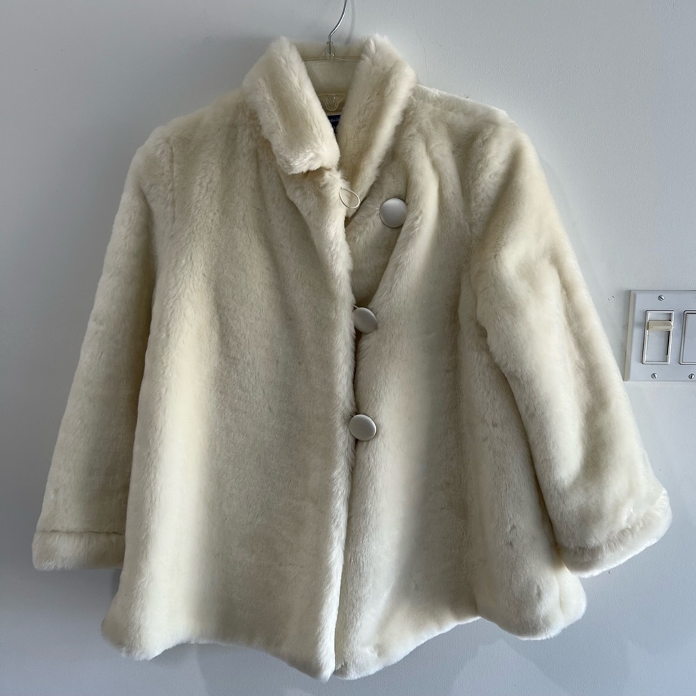 Girls “Cinderella” White Faux Fur Coat